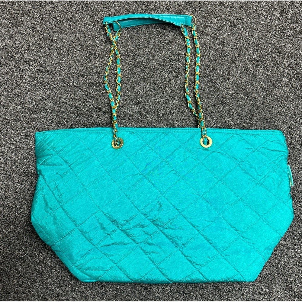 Vintage 80's Babies Alley Diaper‎ Bag Quilted Teal Green Retro Tote Chain Straps